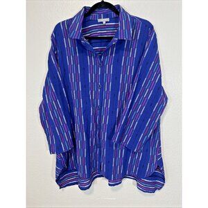 Habitat Stripped Hi-Low Hem Shirt 3/4 Sleeves Cotton Blend Women's Sz XL Stretch